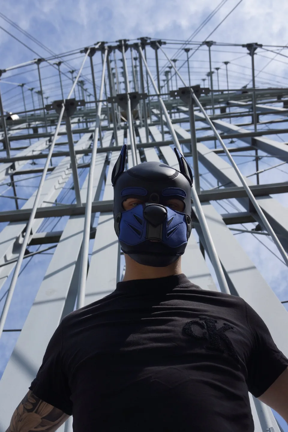 Close-up under the steel cables