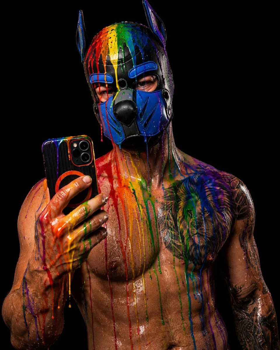Rainbow paint dripping over the hood